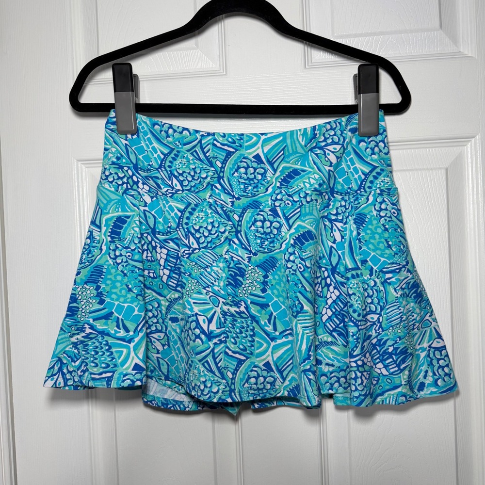 IBKUL Women Blue Teal Geometric Print Active Skort UPF 50+ Golf Tennis Size M